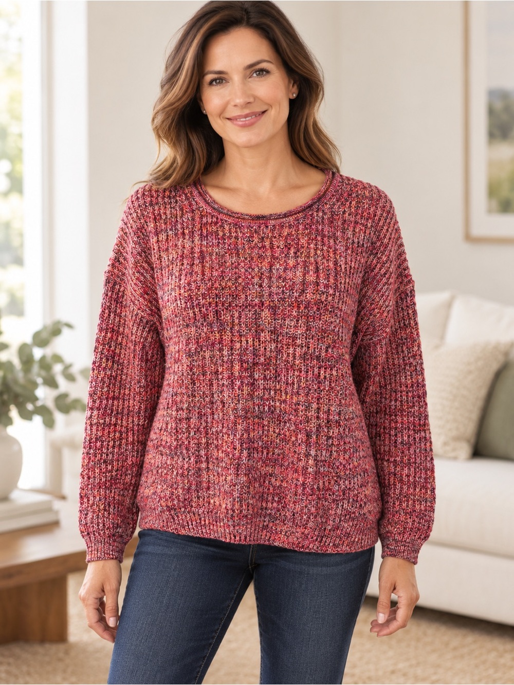 GAP Multicolor Pink Marled Crewneck Sweater